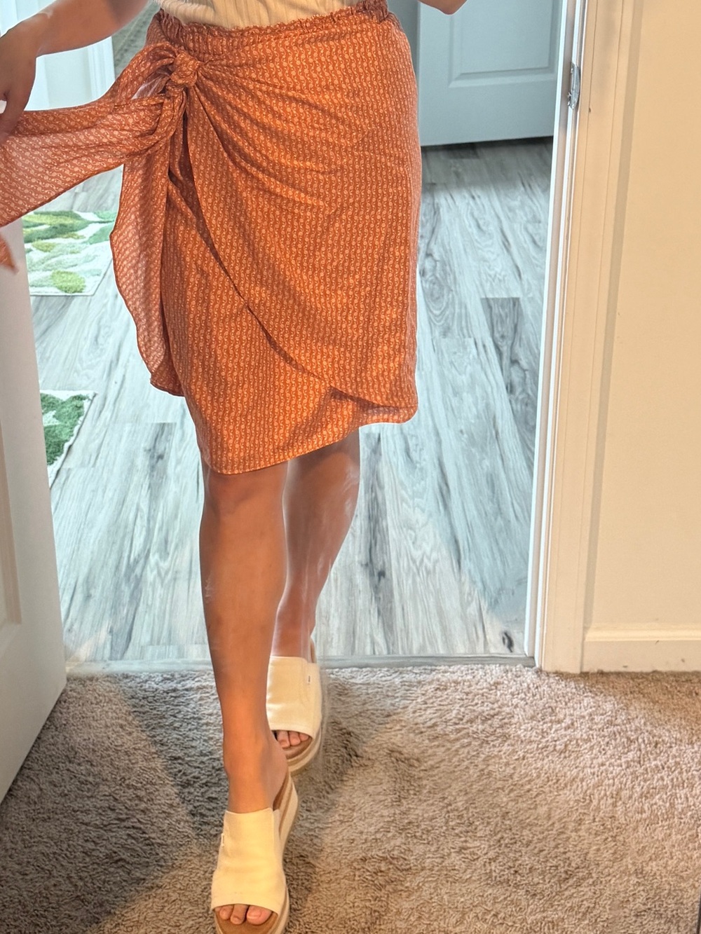Sundance Floral Skirt 100% Silk Tie Front Burnt Orange Sz S Hippie Boho Cottage